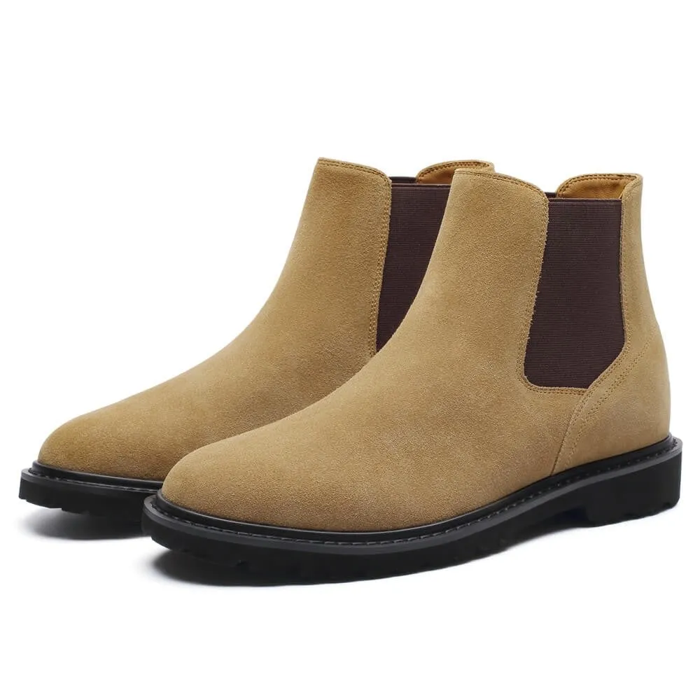 8CM/3.15 Inches  CMR CHAMARIPA Men's Laceless Height Increasing Boots - Brown Suede Leather