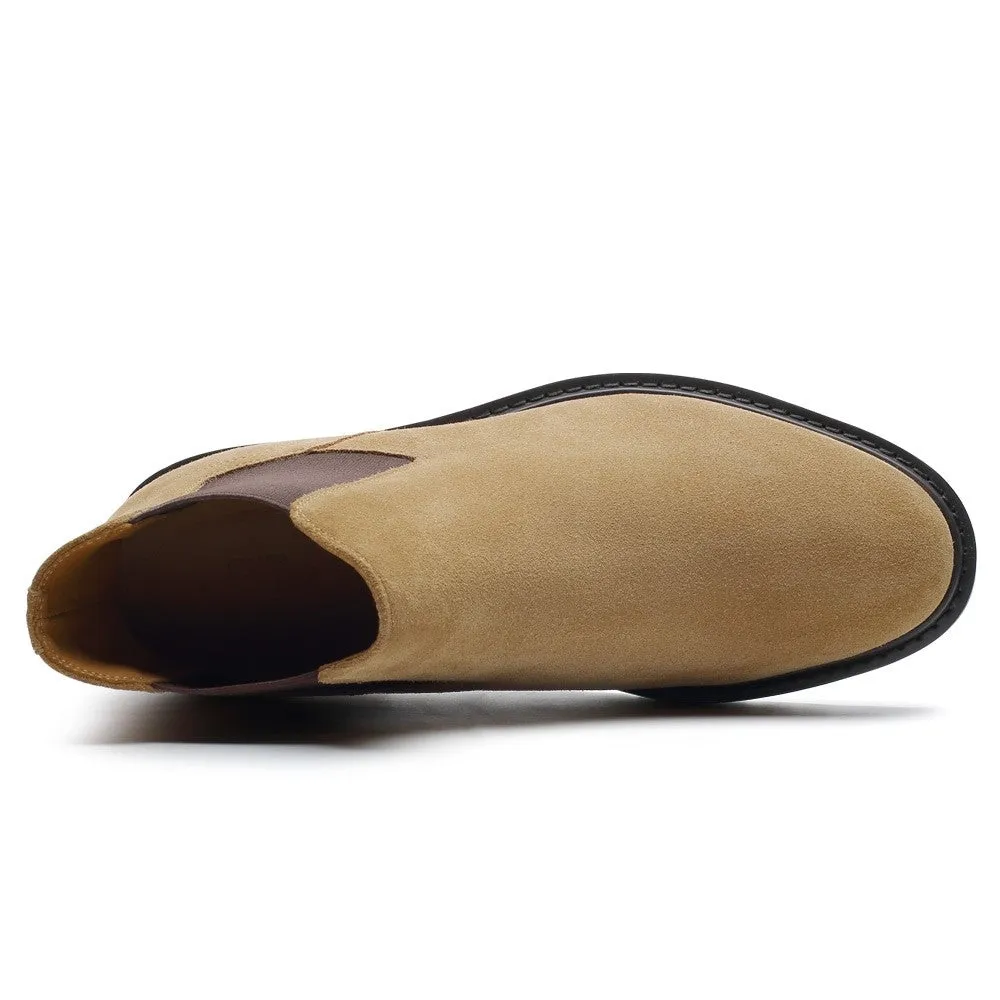 8CM/3.15 Inches  CMR CHAMARIPA Men's Laceless Height Increasing Boots - Brown Suede Leather