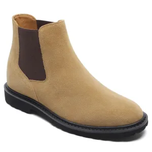 8CM/3.15 Inches  CMR CHAMARIPA Men's Laceless Height Increasing Boots - Brown Suede Leather