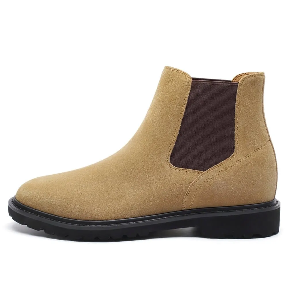 8CM/3.15 Inches  CMR CHAMARIPA Men's Laceless Height Increasing Boots - Brown Suede Leather