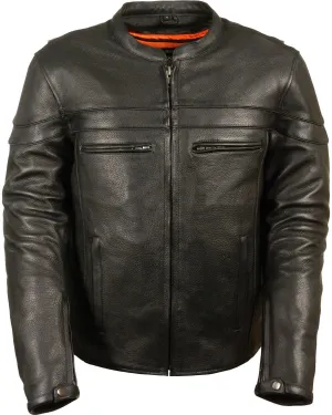 Black Sports Scooter Crossover Riding Biker Leather Jacket For Men