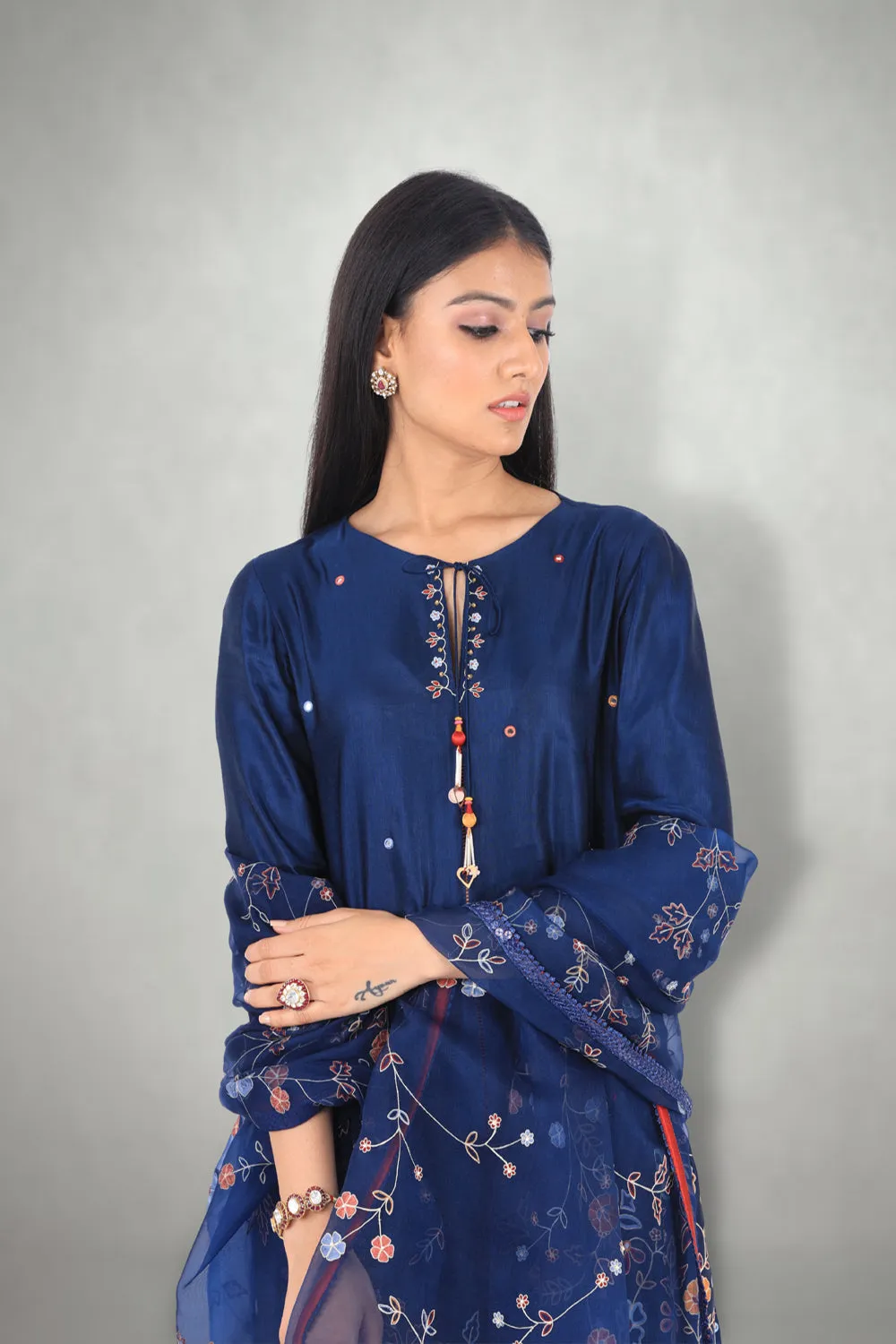 Blue Aari & Mirror Work Suit Set