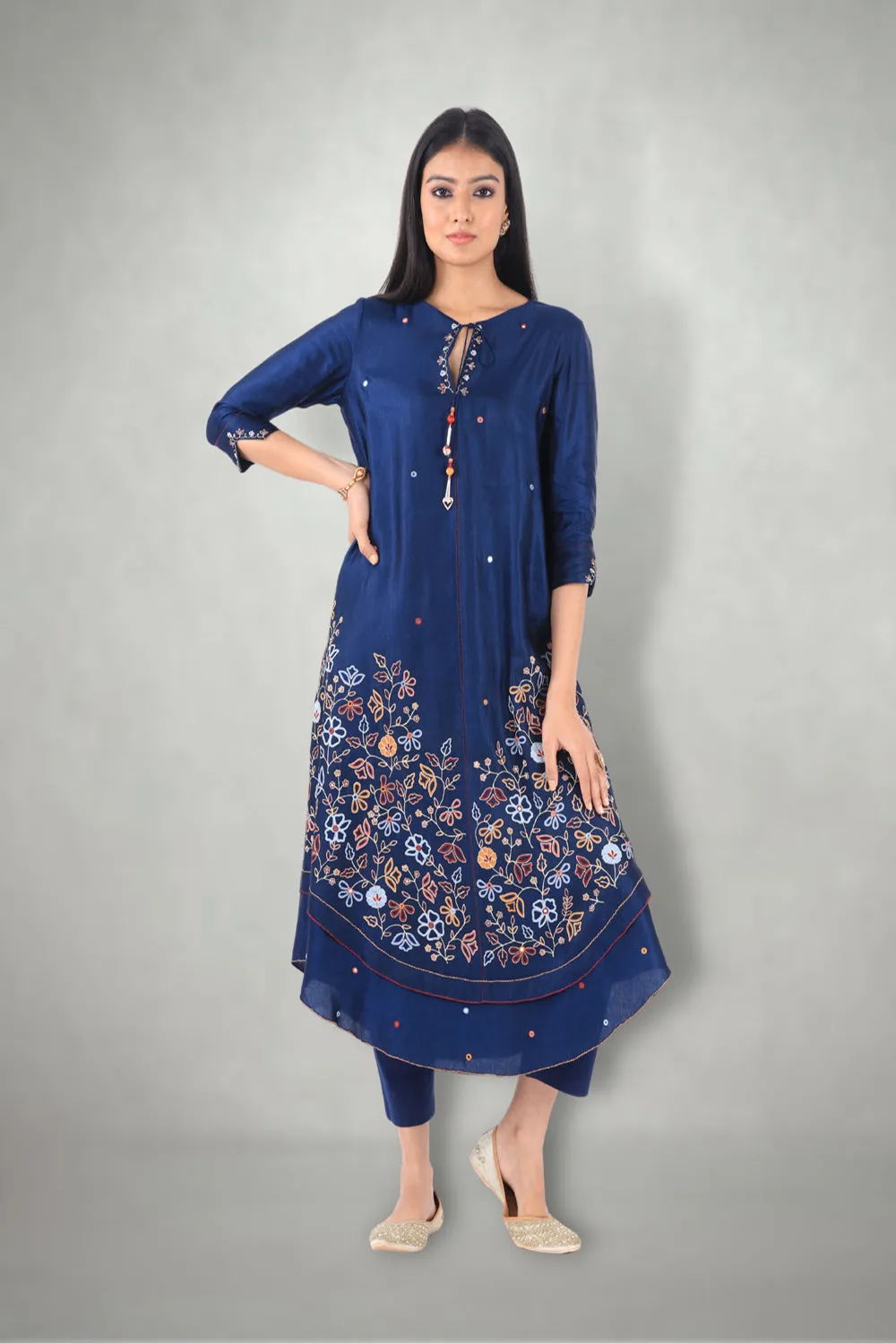 Blue Aari & Mirror Work Suit Set