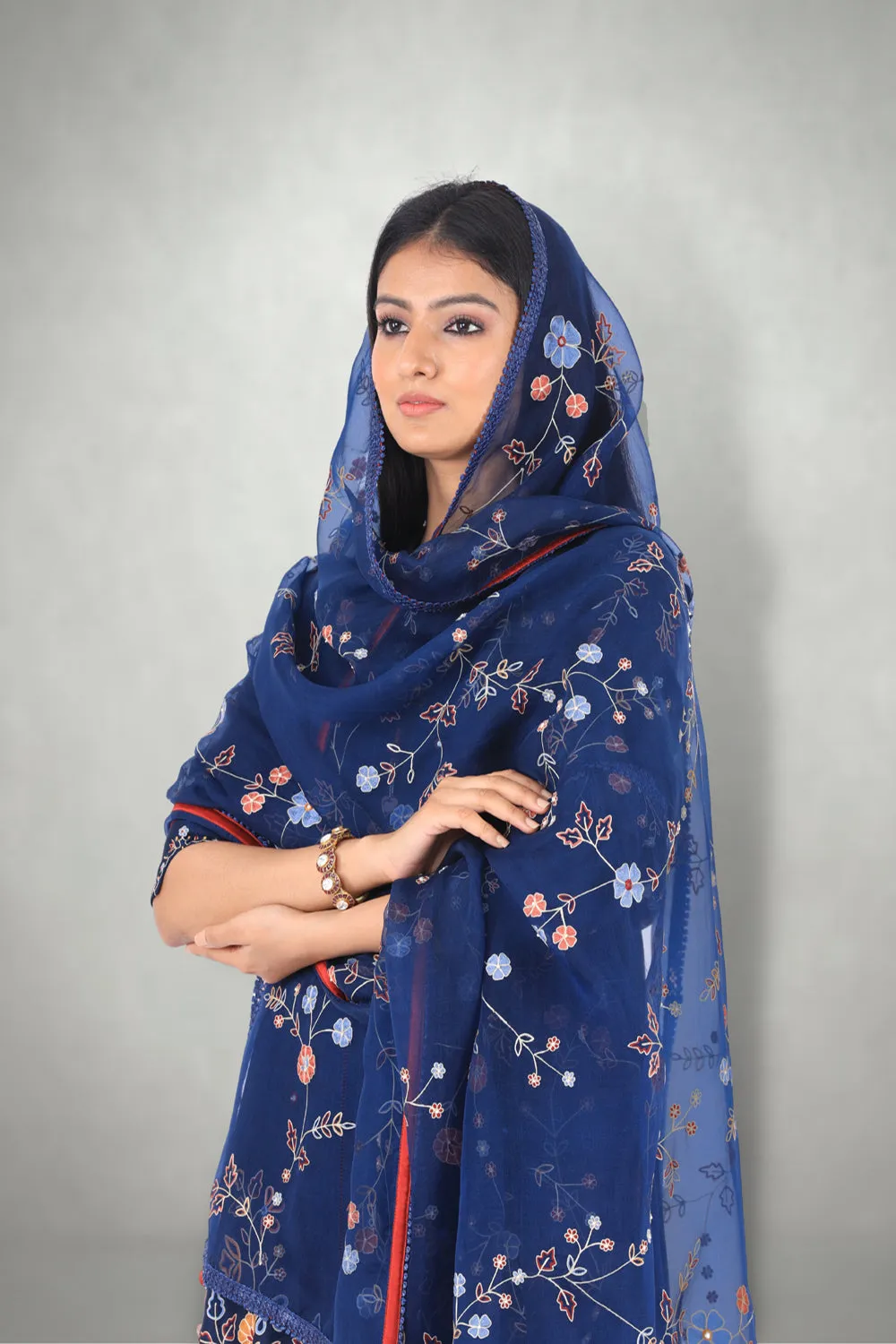 Blue Aari & Mirror Work Suit Set