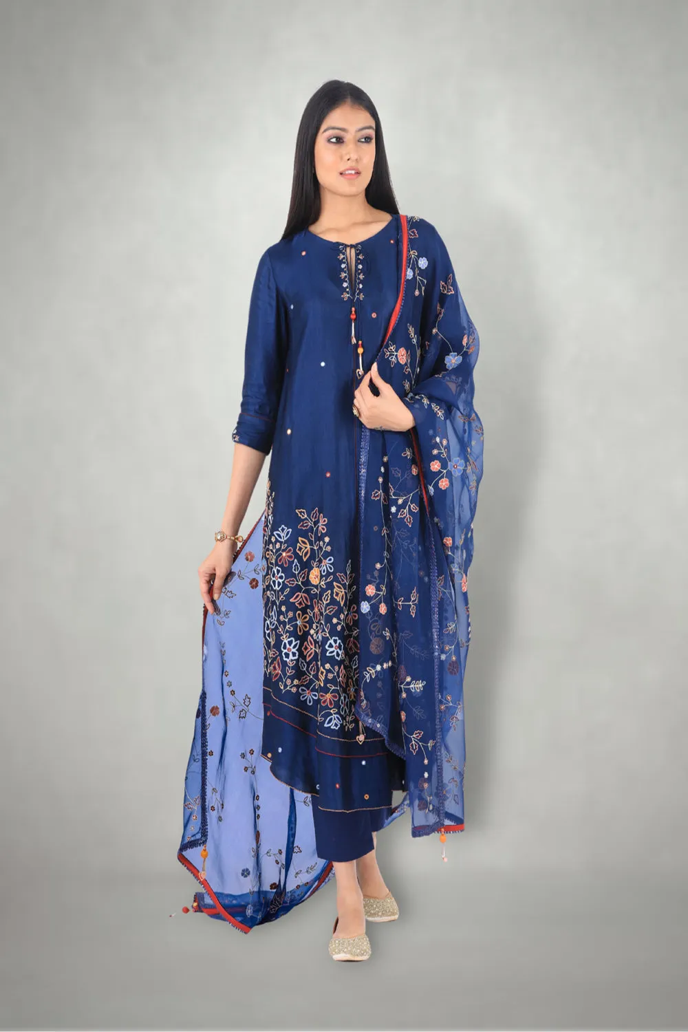 Blue Aari & Mirror Work Suit Set