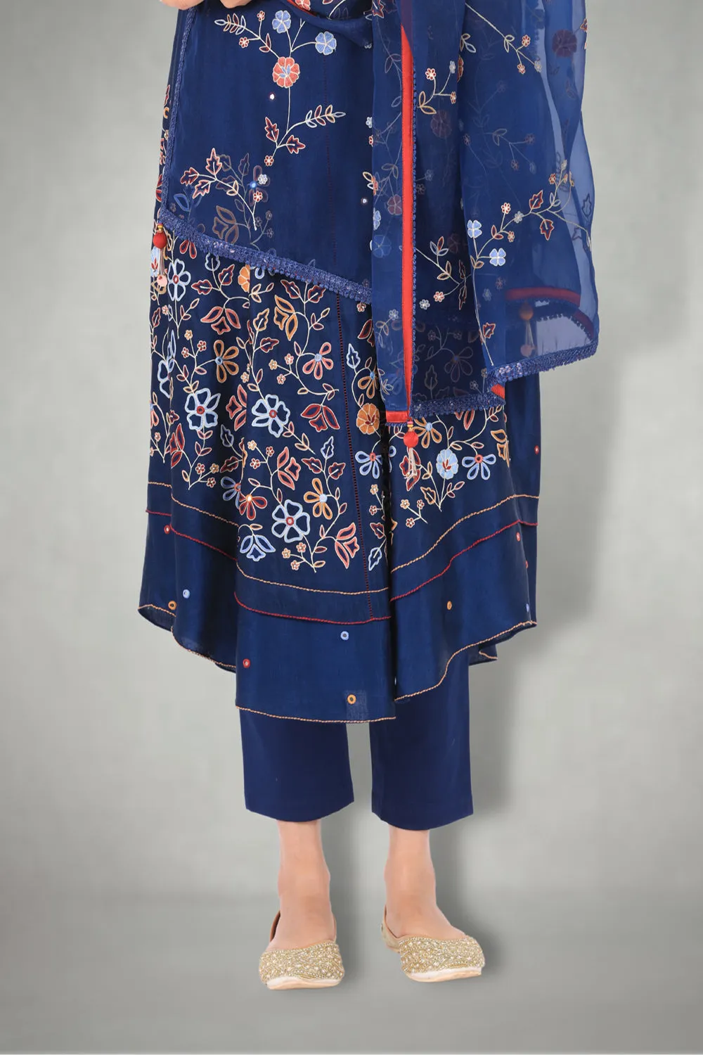 Blue Aari & Mirror Work Suit Set