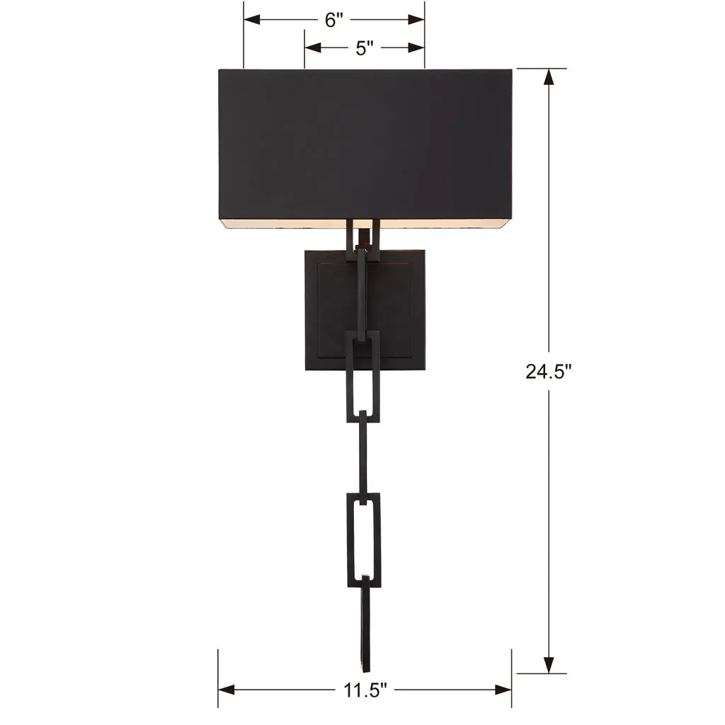 Brian Patrick Flynn Alston 2 Light Matte Black   White Sconce