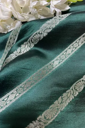 Green Banarasi Handloom Pure Silk Stripes Design Fabric ( 2.5 Mtr )