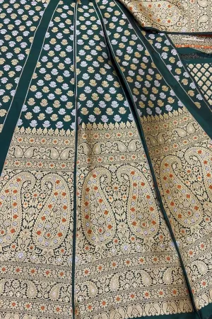 Green Banarasi Katan Silk Lehenga Set - Pure Elegance Unstitched