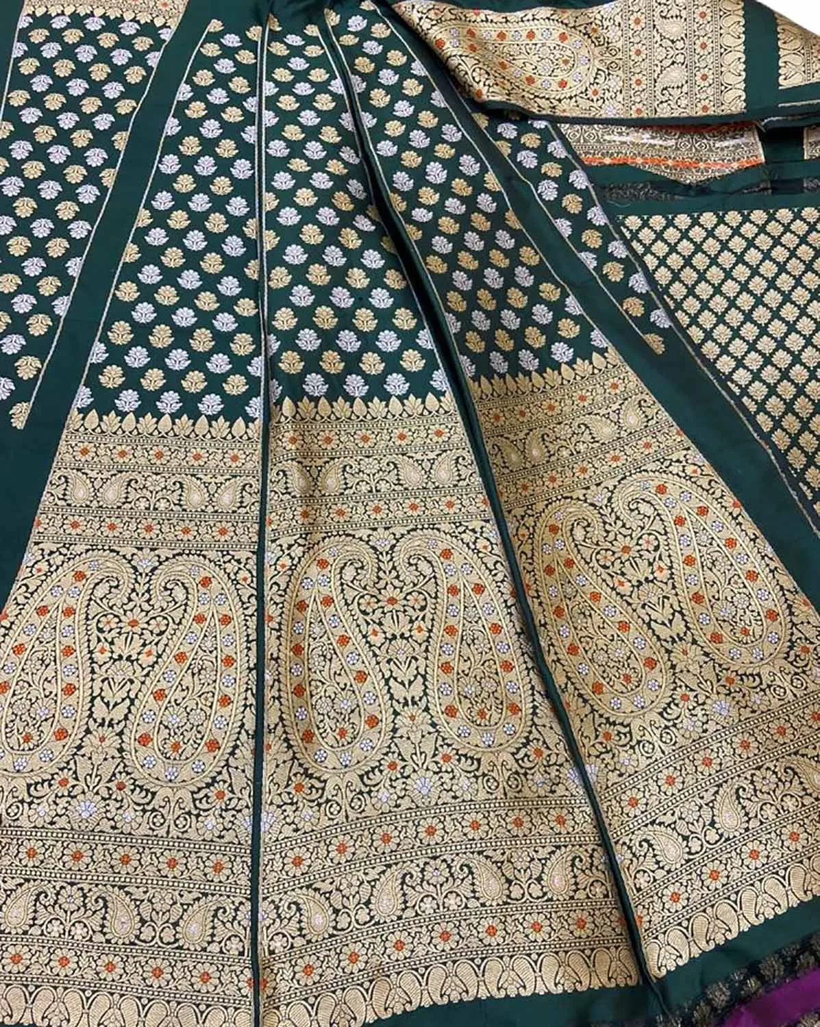Green Banarasi Katan Silk Lehenga Set - Pure Elegance Unstitched