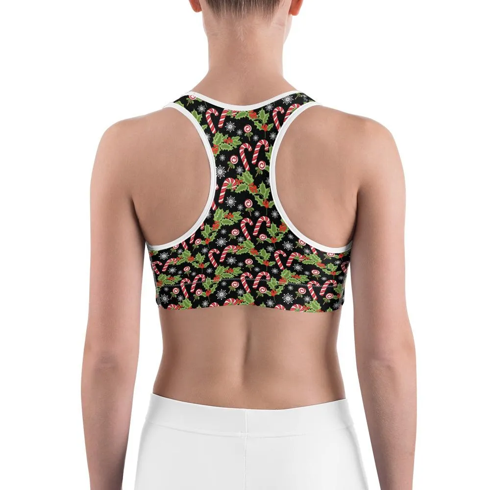 Holly Leaves with Berries Sports Bra