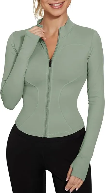 IECCP Womens Long Sleeve Sports T-Shirt Fitness Workout Yoga Crop Tops Ladies Running Half Zip Breathable with Thumb Holes
