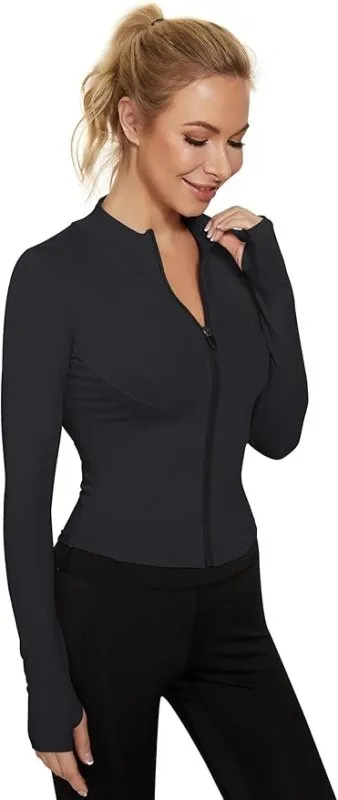 IECCP Womens Long Sleeve Sports T-Shirt Fitness Workout Yoga Crop Tops Ladies Running Half Zip Breathable with Thumb Holes