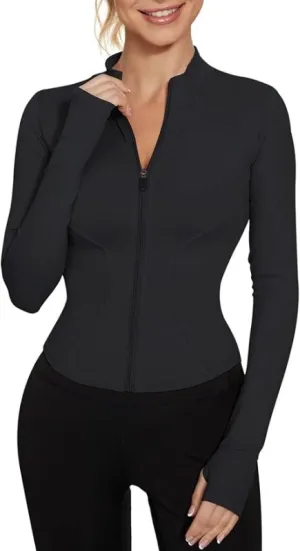 IECCP Womens Long Sleeve Sports T-Shirt Fitness Workout Yoga Crop Tops Ladies Running Half Zip Breathable with Thumb Holes