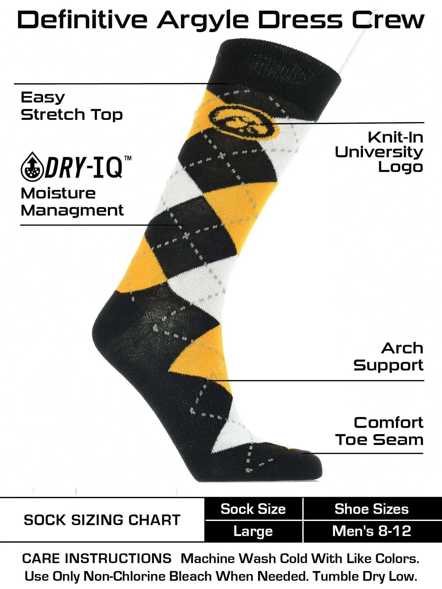 Iowa Hawkeyes Argyle Dress Socks NCAA Fanwear Crew Length