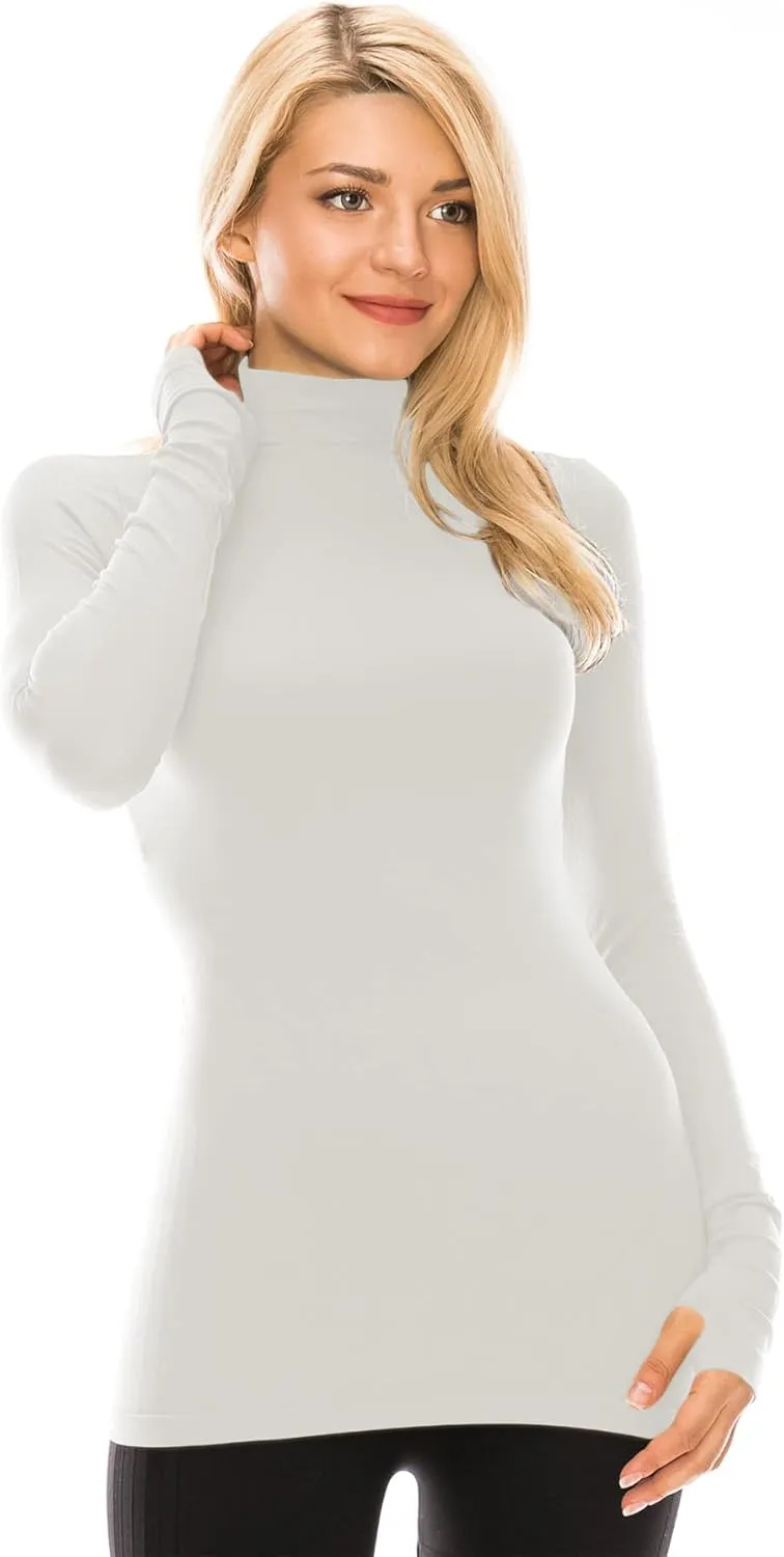 Kurve Womens Long Sleeve Mock Neck Warm T-Shirt, UV Protective Fabric UPF 50  (Made with Love in The USA)