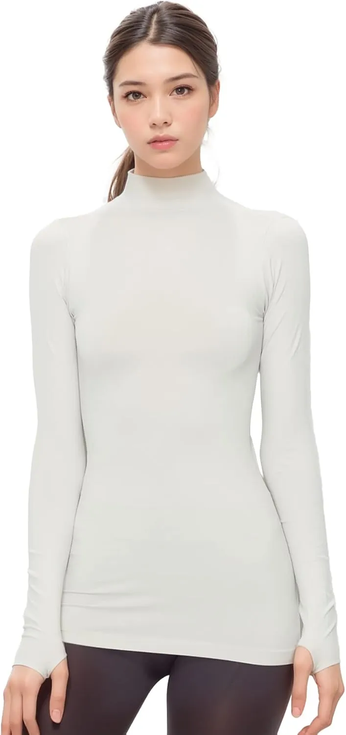 Kurve Womens Long Sleeve Mock Neck Warm T-Shirt, UV Protective Fabric UPF 50  (Made with Love in The USA)