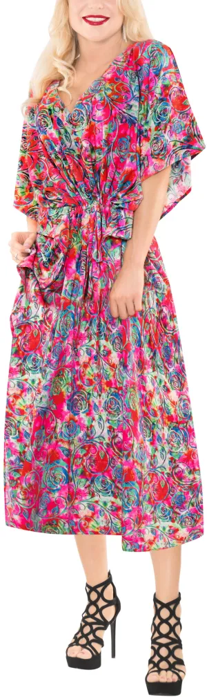 LA LEELA Soft  Digital Swimwear Luau Boho Caftan Long Dress Pink 219 One Size Pink_F257
