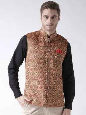 Men's Orange 
Polyester
 Printed Nehru Jackets