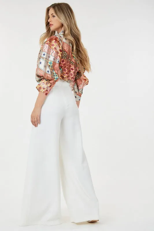 Off White Wide Pleated Palazzo Pants