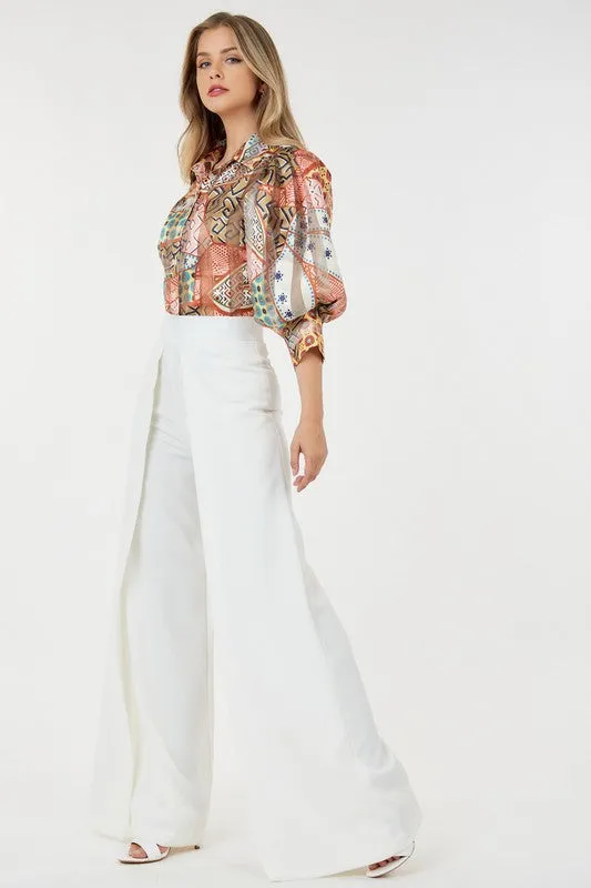 Off White Wide Pleated Palazzo Pants