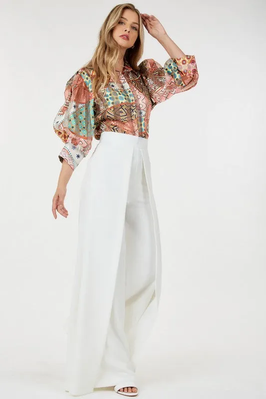 Off White Wide Pleated Palazzo Pants