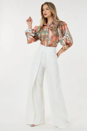 Off White Wide Pleated Palazzo Pants