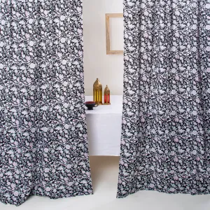Premium Black Floral Hand Block Print Curtains For Home Set