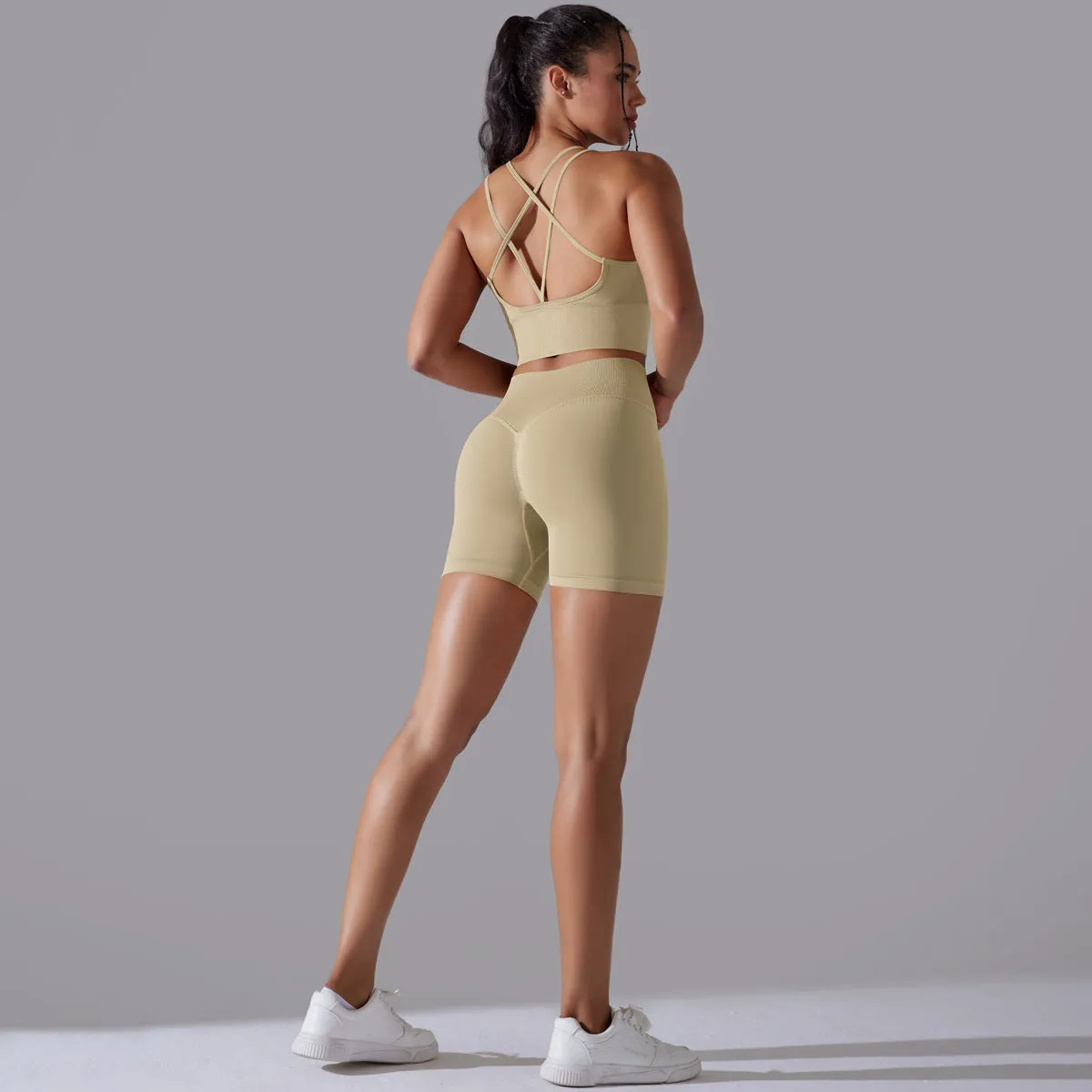 Seamless Knitted Solid Color Beauty Back High Elastic Sports Skinny Yoga Clothes Suit