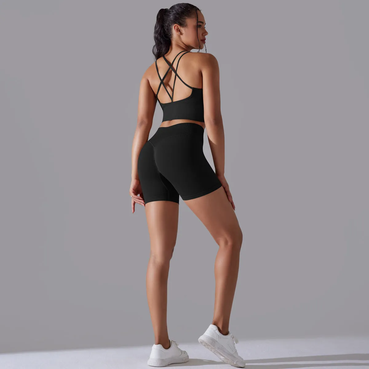 Seamless Knitted Solid Color Beauty Back High Elastic Sports Skinny Yoga Clothes Suit