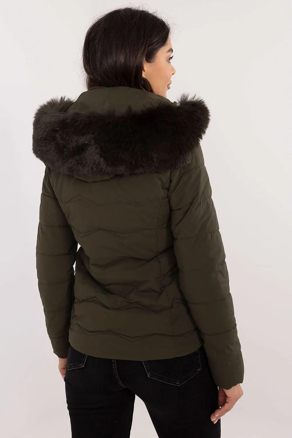 Short Warm Hooded Jacket in Dusty Green