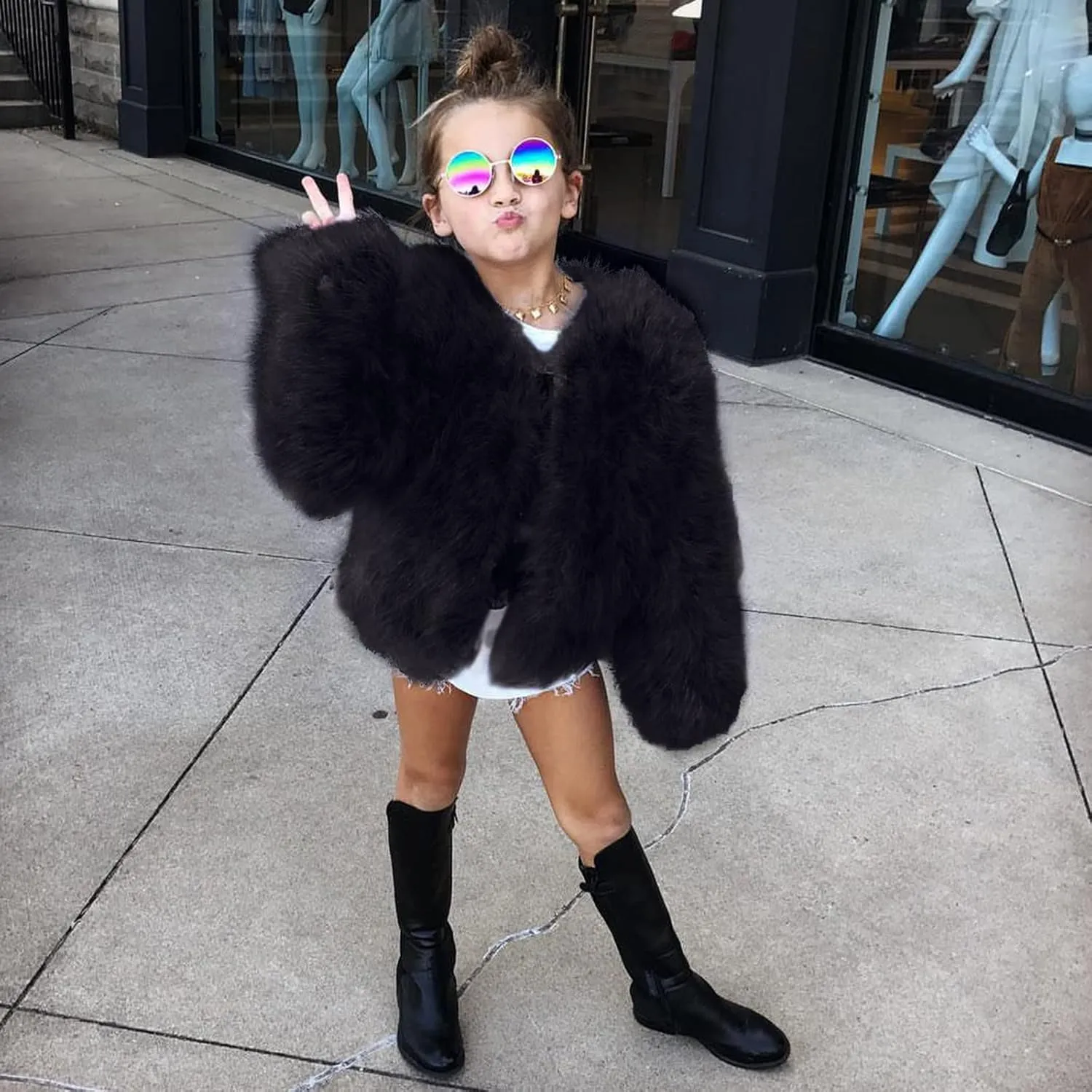 Toddler Kids Girls Faux Fur Jacket Coat Winter Warm Thicken Fluffy Jacket Winter Jackets Furry Coat Outerwear 1-7 Years (Black, 6-7 Years)