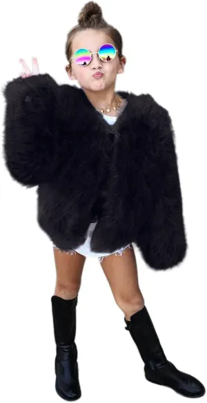 Toddler Kids Girls Faux Fur Jacket Coat Winter Warm Thicken Fluffy Jacket Winter Jackets Furry Coat Outerwear 1-7 Years (Black, 6-7 Years)