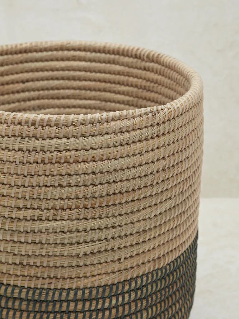 Westside Home Beige & Green Stripe Printed Seagrass Planter - Large