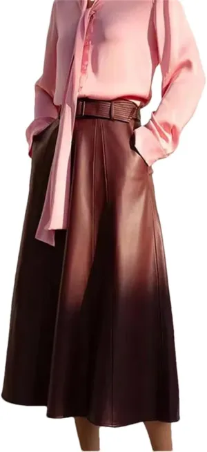 Women Genuine Leather Skirts Slim Fit Wrap Wine Red Skirt A Line Elegant Mid High Waist Wrap Pencil Skirt