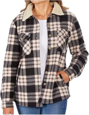 Women's Long Sleeve Plaid Fleece Jackets| Super Plush Sherpa Lined Shirt Jacket Tops With Pockets (Large, Black-Wood Rose)
