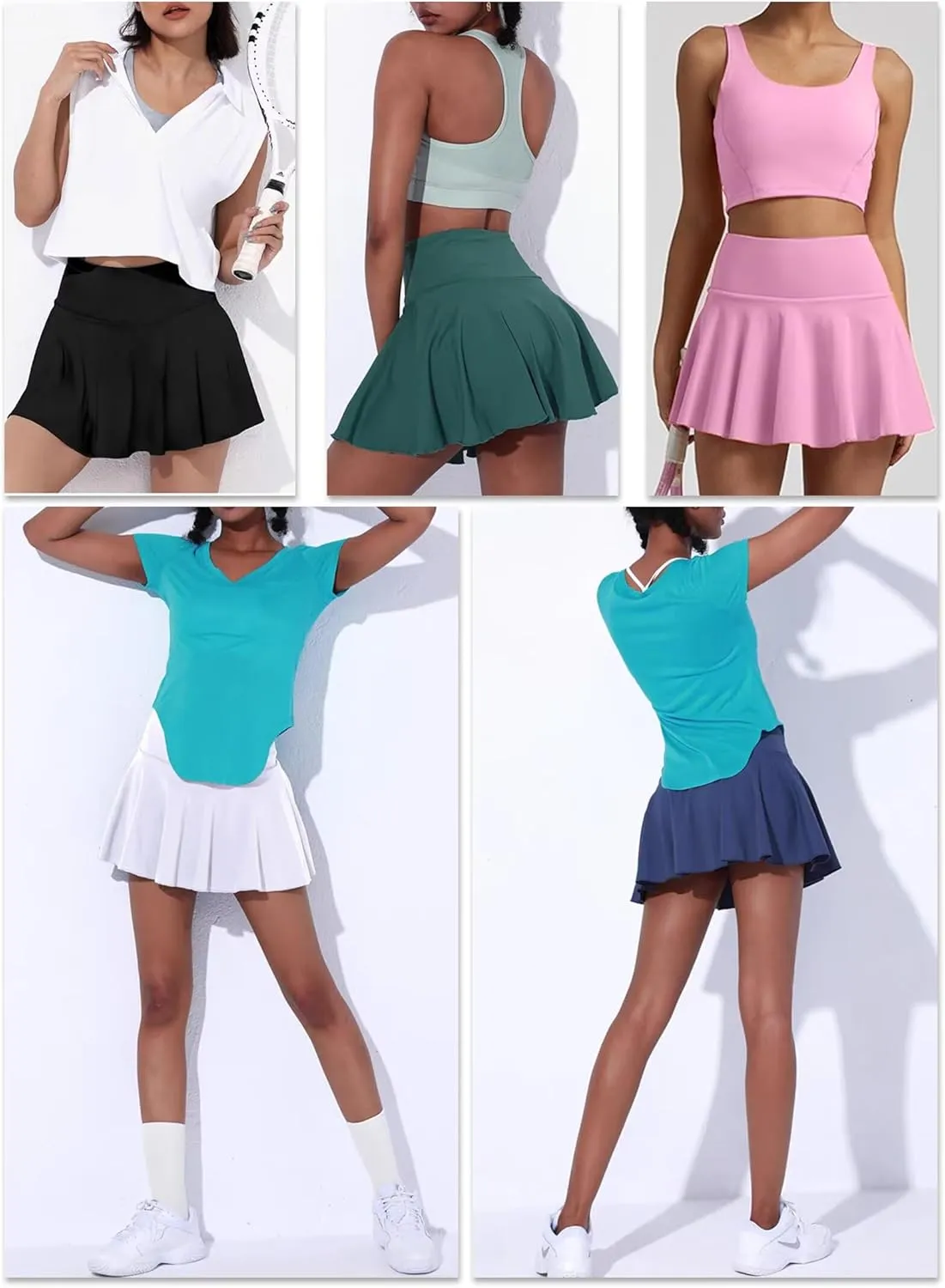 Womens Pleated Skirt High Waisted Mini Tennis Skirts for Women with Shorts Pockets Pickleball Skater Cheer Skorts